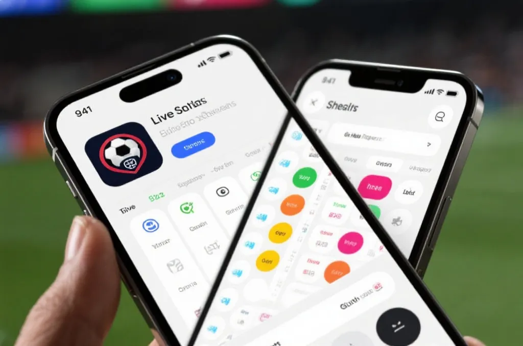 A sleek modern mobile sports application showing live match schedules and user-friendly interface